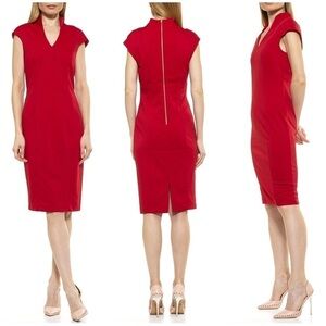 New Alexia Admor Katrina Midi Dress Brick Red Sheath Pencil Curvy Sz M